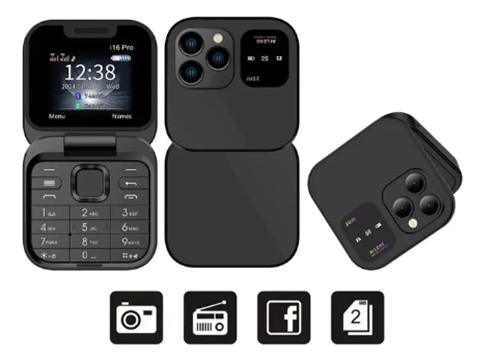 Teléfono plegable I17 PRO Flip Dorado, con pantalla, 2 tarjetas SIM, redes sociales y mucho más... Pago contra entrega y envió gratis en GUATEMALA