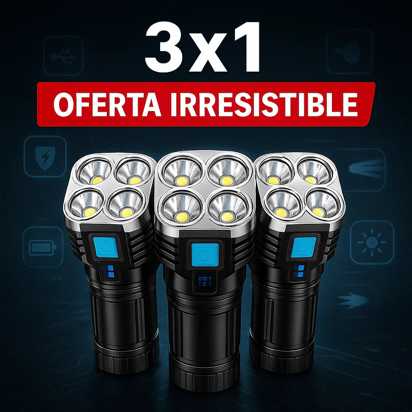 3x1 Linterna LED 4 Focos Recargable Ultra Potente