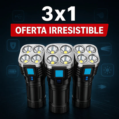 3x1 Linterna LED 4 Focos Recargable Ultra Potente