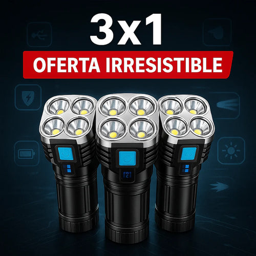 3x1 Linterna LED 4 Focos Recargable Ultra Potente