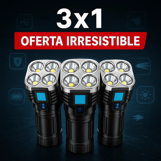 3x1 Linterna LED 4 Focos Recargable Ultra Potente