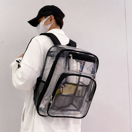 🎒 Mochila Transparente Heavy Duty de PVC – Negra (Original) Pago contra entrega y envió gratis en todo Guatemala....