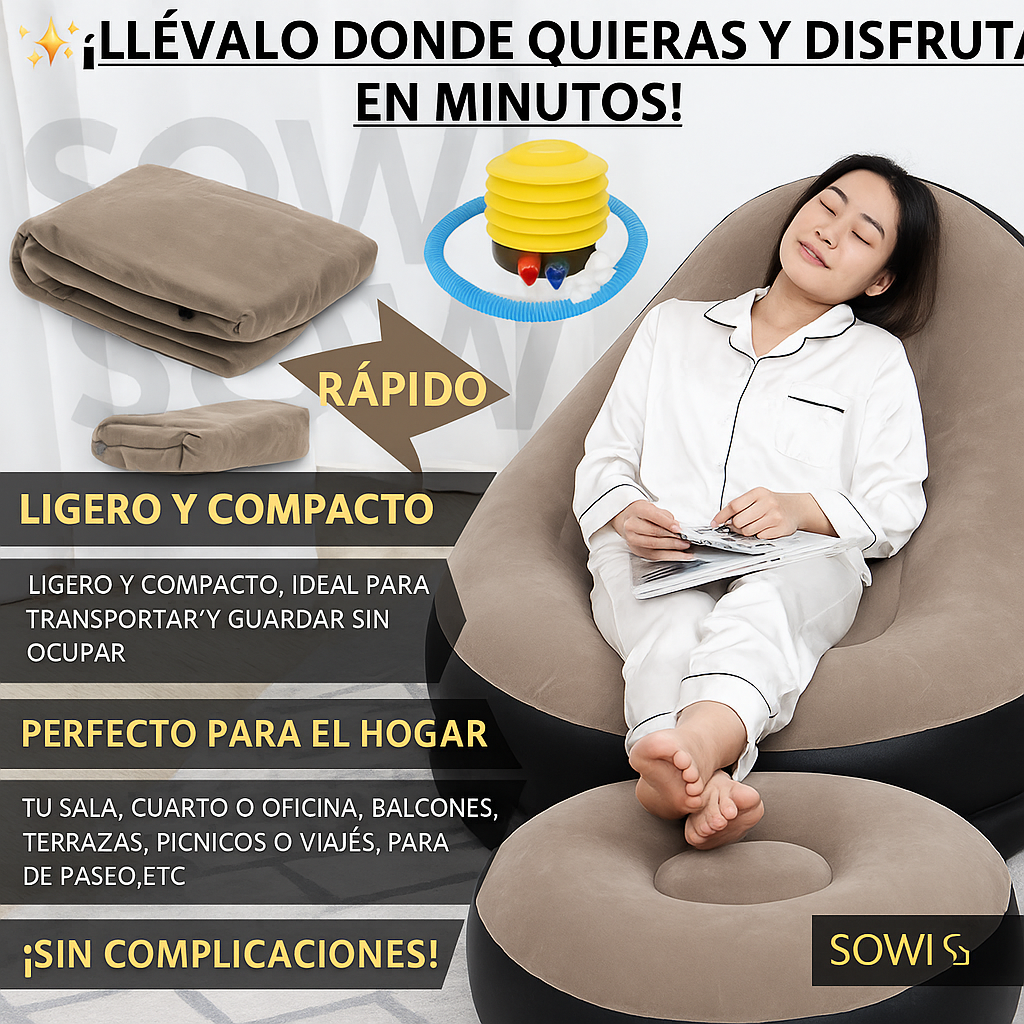 Combo 3 en 1 Sofá Inflable Premium® + Sillón Inflable + Inflador Manual!!! Pago contra entrega y envió gratis en GUATEMALA!!!