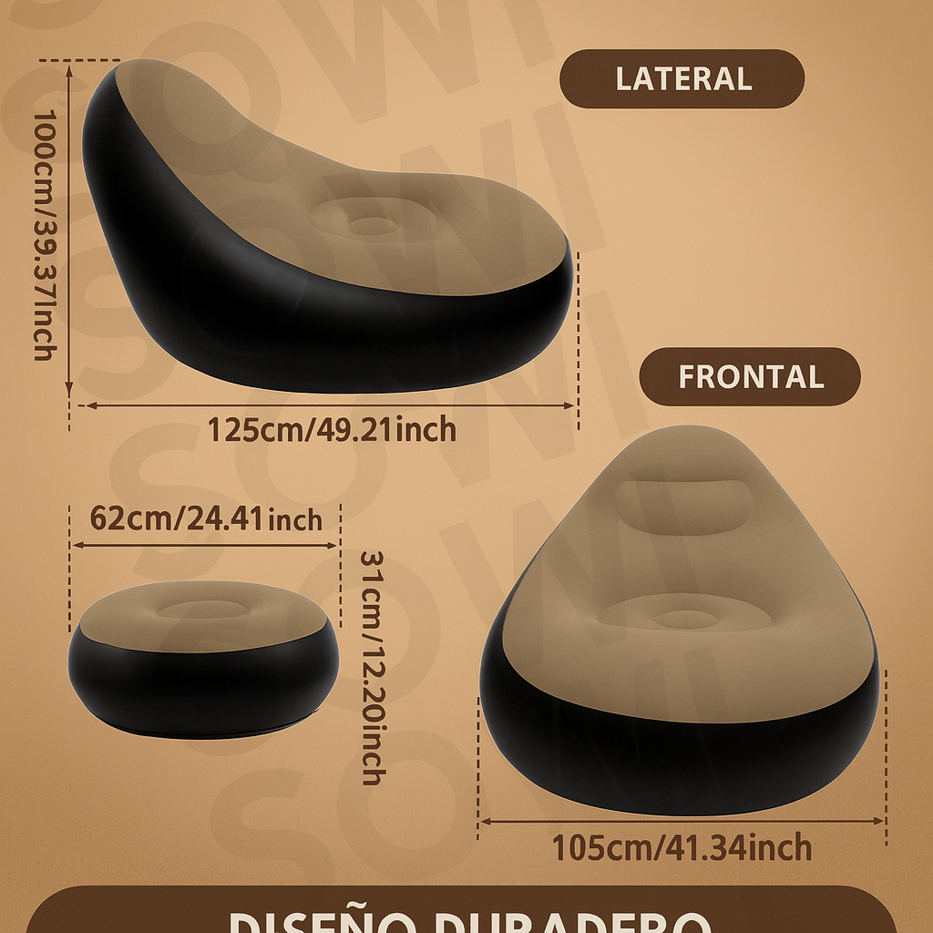 Combo 3 en 1 Sofá Inflable Premium® + Sillón Inflable + Inflador Manual!!! Pago contra entrega y envió gratis en GUATEMALA!!!