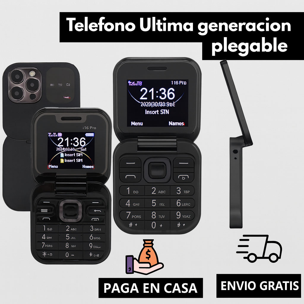 Teléfono Iphone plegable I17 PRO Flip Negro, con pantalla, 2 tarjetas SIM, redes sociales y mucho más... Pago contra entrega y envió gratis en GUATEMALA!!!