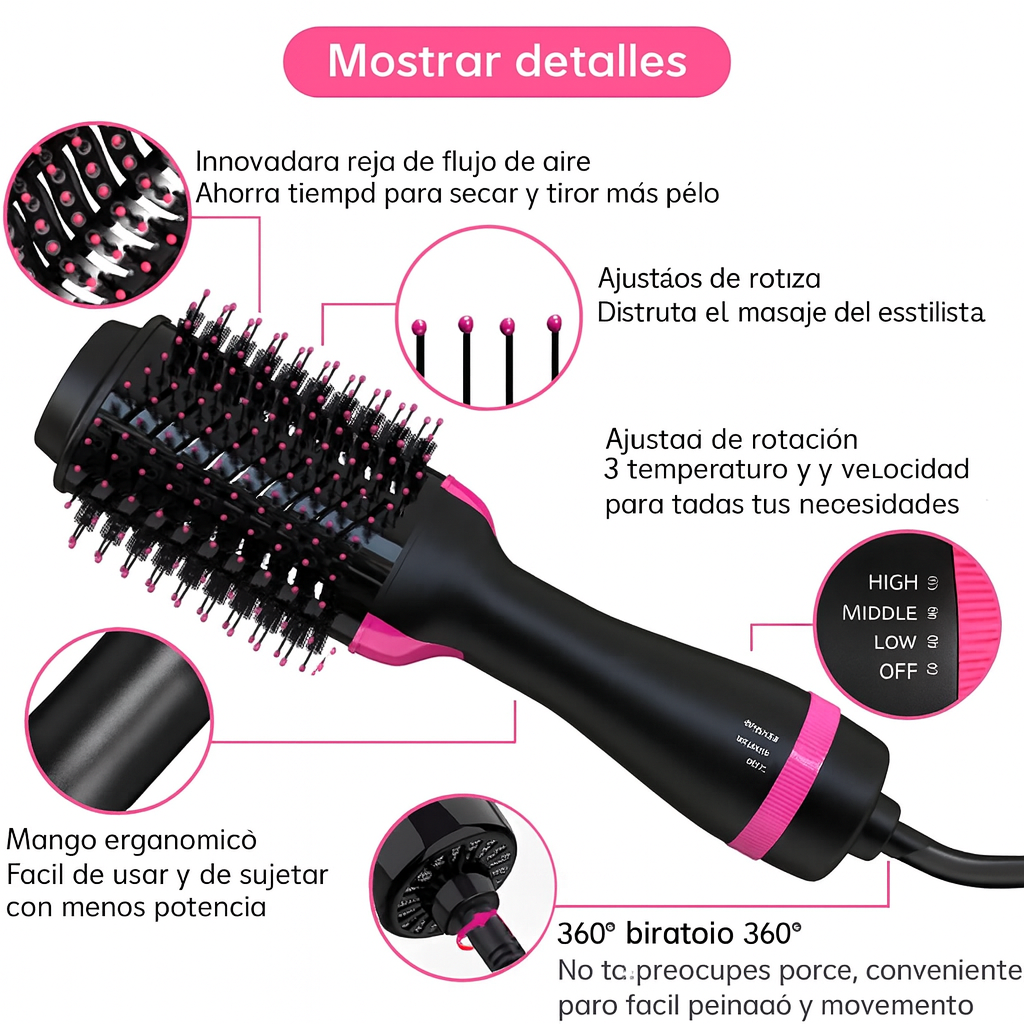 (Oferta 2x1) Lizzu®  Cepillo 3 en 1 original Alisa, encrespa y seca el cabello!!! Pago contra entrega y envió gratis en Guatemala!!!