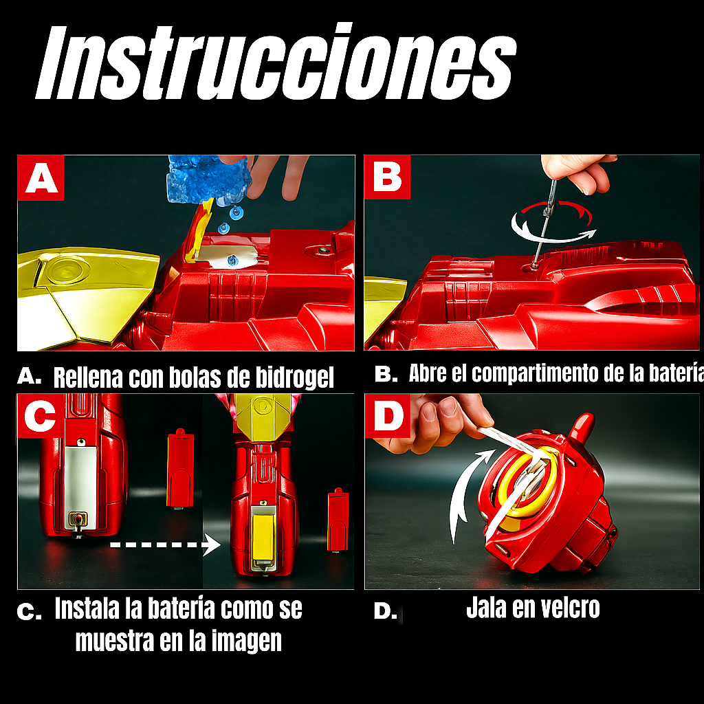 🦾 Pistola Juguete Iron Man – Guantelete Lanzador de Bolas de Hidrogel... Pago contra entrega y envió gratis en Panamá...