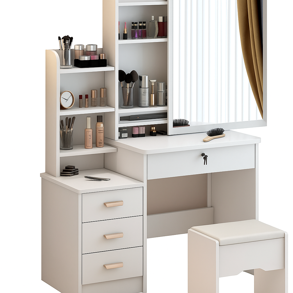 ✨ Tocador XL con Espejo Movible + Taburete — 100cm de Ancho... Pago contra entrega y envió gratis en Panamá....