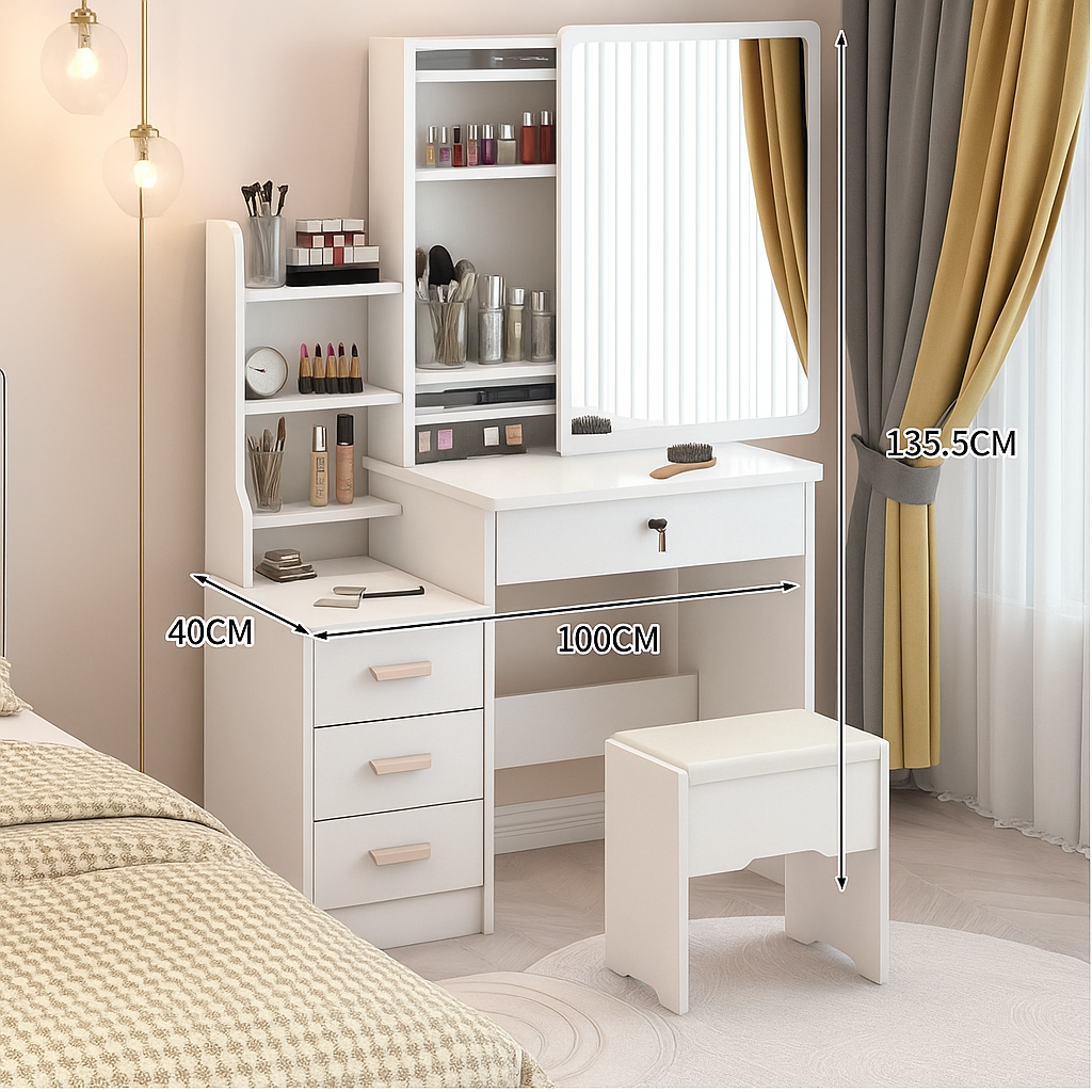 ✨ Tocador XL con Espejo Movible + Taburete — 100cm de Ancho... Pago contra entrega y envió gratis en Panamá....