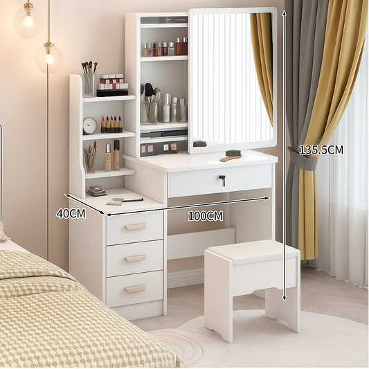 ✨ Tocador XL con Espejo Movible + Taburete — 100cm de Ancho... Pago contra entrega y envió gratis en Panamá....