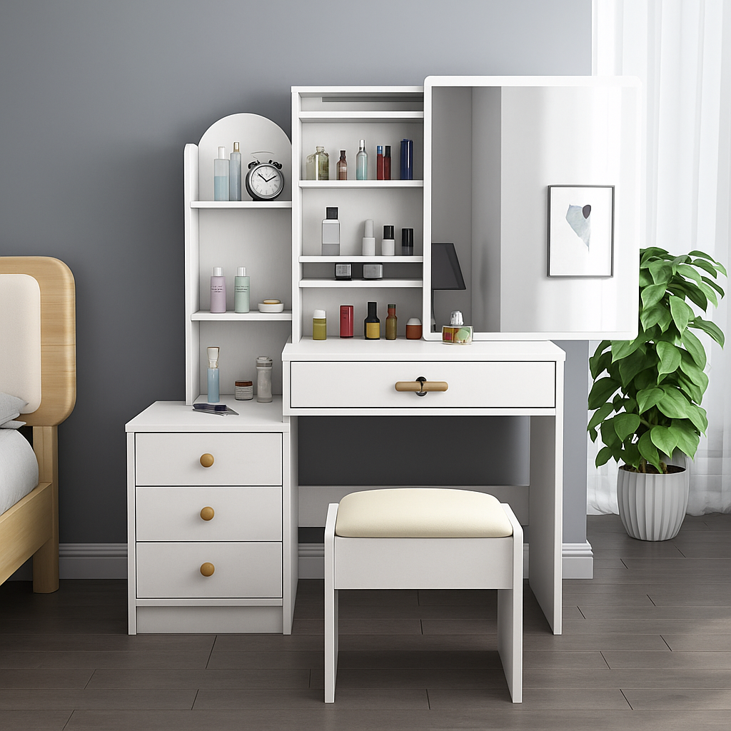 ✨ Tocador XL con Espejo Movible + Taburete — 100cm de Ancho... Pago contra entrega y envió gratis en Panamá....