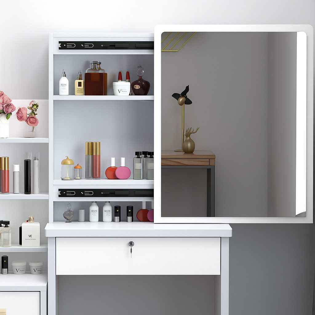 ✨ Tocador XL con Espejo Movible + Taburete — 100cm de Ancho... Pago contra entrega y envió gratis en Panamá....