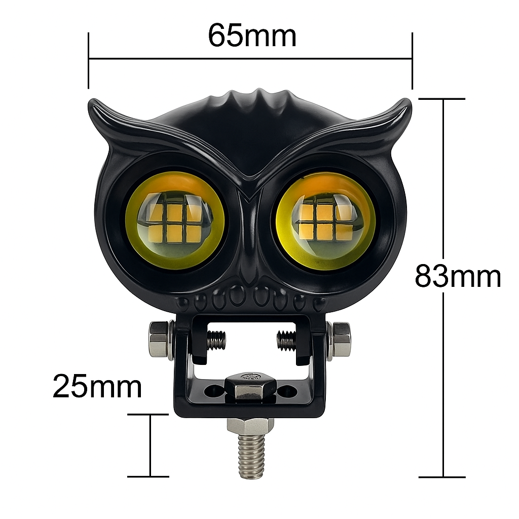 Oferta 2 x1 LUZ LED ANTI NEBLINA PARA MOTO BICOLOR ESTILO BÚHO-🦉 Luz de Motocicleta Doble Color YSY “Owl Light”  Blanco + Amarillo | Impermeable | 9–60V | Alta Potencia