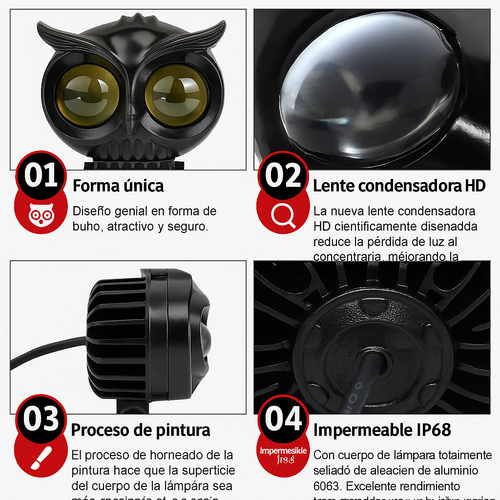 Oferta 2 x1 LUZ LED ANTI NEBLINA PARA MOTO BICOLOR ESTILO BÚHO-🦉 Luz de Motocicleta Doble Color YSY “Owl Light”  Blanco + Amarillo | Impermeable | 9–60V | Alta Potencia